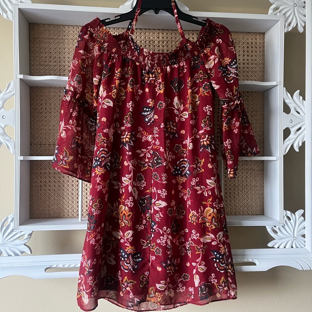 A. Byer Red and White Ruffled Off-the-Shoulder Sundress - Picture 4 of 9
